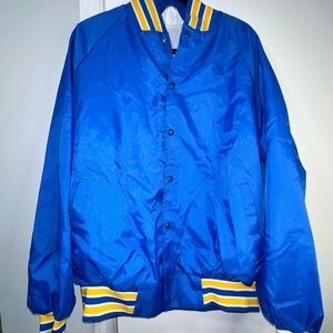 West Ark Vintage Blue Varsity Jacket with Yellow Stripes